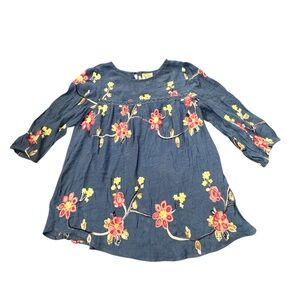 Fig and Flower Blue Blouse with Floral Embroidery